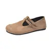 Sapatos Femininos Single de Bico Quadrado Reto Estilo Coreano 2026 Outono Novo Planos com Solado Macio Camurça Boca Rasa Mary Jane