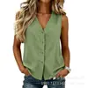 Colete Feminino de Linho com Decote em V Estilo Old Money Europeu e Americano para Verão Sem Mangas Top de Linho para Ir ao Trabalho e Uso Casual