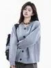 Cárdigan de Punto Gris Otoño con Cuello Redondo para Mujer, Nuevo Estilo Primavera y Otoño, Suéter Chaqueta Holgado Casual Estilo Perezoso, Top Corto