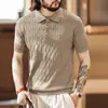 Nueva Camisa Polo de Marca de Moda para Hombre con Patrón Retorcido, Suéter de Punto Estilo Otoño Old Money, Top Casual de Manga Corta