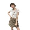 Camiseta de Manga Corta con Cordones de Encaje Estilo Coreano Verano 2026 para Mujer, Corte Ajustado, Versátil, Sexy, Corta que Muestra el Ombligo