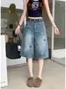 Calça Capri Jeans Lavado Chao Li Youhuo com Bordado de Pônei para Mulheres, Calça de Verão de Cintura Alta Solta de Perna Reta de Comprimento Médio para Mulheres Baixas