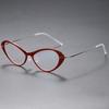 Armazón de titanio puro para gafas de miopía, armazón ojo de gato pequeño estilo occidental para mujer, gafas de miopía sencillas sin tornillos 6550