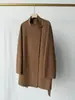 Casaco Longo - Gola alta, cinto de couro genuíno, casaco de cashmere com gola alta e abotoamento diagonal, casaco de cashmere de comprimento médio com cinto