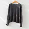 Suéter tejido de un solo hombro para mujer, con sensación relajada francesa, de Tencel, lana y cachemira, top de manga larga para usar como capa base