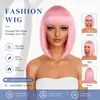 Perucas Estilo Europeu e Americano, Bob Reto com Franja, Cabelo Curto Reto Estilo Estudante, Estilo Bobo, Conjunto de Perucas Coloridas de Anime para Halloween