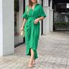 2026 Verano Nuevo Estilo Transfronterizo Europeo y Americano Comercio Exterior Ropa de Mujer Elegante Ropa de Trabajo Color Sólido con Lazo Vestido de un Solo Botón