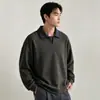 Camisa Polo de Manga Larga Patchwork Color Block Estilo Americano Nuevo 2026 para Hombre, Sudadera con Cuello Otoñal en Negro y Gris, Disponible en Stock para Pedido Completo