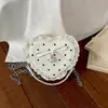 Bolsa infantil estilo coreano com estampa de bolinhas em formato de coração, modelo 2026 novo, com laço e acabamento em renda, bolsa de mão, bolsa de ombro, bolsa transversal para meninas