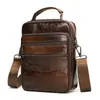 Bolsa transversal masculina simples para o dia a dia, com compartimentos verticais, bolsa de ombro de couro de camada superior de grande capacidade