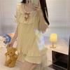 Pijama dulce japonés estilo volantes para mujer verano lazo manga corta encaje estudiante conjunto ropa de casa