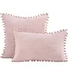 Capas de almofada lisas com trama de corrente, design simples e moderno, com acabamento de pompons e borda de veludo cotelê, direto do fabricante