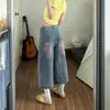 Shorts jeans cropped com estampa de estrela retrô americano 2026 verão fino solto lavado perna larga