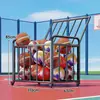 Estante de almacenamiento para baloncesto, organizador de equipo deportivo de gran capacidad para gimnasios, uso doméstico, con ruedas, estante de almacenamiento para tapete de yoga y equipo de fitness