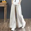 Pantalones de Pierna Ancha de Algodón y Lino para Mujer, Corte Holgado, Adelgazantes, Color Sólido, Pantalones Casuales Simples, Estilo Japonés, Petite, Versátiles, Cintura Elástica, Pantalones Largos