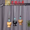 Colgante de Cadena para Teléfono Gato Estrella de Ojos Grandes de Sándalo Verde, Yiming Xianyuan Creativo Lindo Juguete de Gato de Madera Maciza Accesorio para Bolsas