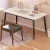 Escritorio de computadora simple, escritorio de oficina, escritorio de acero y madera, diseño minimalista y moderno, escritorio doble económico