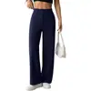 Calça Feminina Casual Confortável de Cintura Alta, Cor Sólida, Novo Estilo Europeu e Americano, para Trabalho, Deslocamento, Perna Larga, Elegante, Reta, Longa