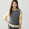 Nuevo Chaleco de Punto Coreano de Otoño con Cuello Redondo en Capas para Mujer, Top de Chaleco de Punto en Capas de Alta Gama para el Trabajo