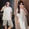 Pijama Nuevo de Verano para Mujer, Camisón de Manga Corta de Algodón Imitación, Estilo Coreano de Alta Gama, Se Puede Usar Afuera, Conjunto de Ropa para el Hogar para Pareja de Hombres