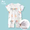 Macacão de Bebê de Algodão Puro com Manga Curta, Estilo Fino de Verão, Macacão para Recém-Nascido, Body de Bebê Respirável com Malha