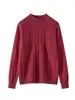 Suéter de Cashmere Estilo Relaxado Gola Meia-Alta Tricô Trançado para Mulheres, Suéter de Lã Grosso da Moda de Manga Longa, Top Base Solto