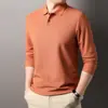 Camisa Polo Multicolor de Algodón Puro Estilo Nuevo Primavera y Otoño Camiseta de Manga Larga con Cuello de Solapa de Negocios Transpirable Casual para Hombre