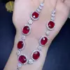 Collar de Rubí Recién Quemado con Piedra Principal de Cristal Ultra Limpio 8*10, 10*12 mm, Finamente Elaborado en Plata S925
