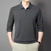 Camisa Polo de Manga Larga con Media Cremallera Estilo Minimalista Japonés de Otoño para Hombre, Color Sólido, Estilo Perezoso, Estética Ins, Versátil, Top con Cuello