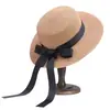 Sombrero de Paja con Lazo y Cinta Estilo Francés para Mujer, Sombrero de Verano de Ala Plana, Sombrero para Sol y Protección Solar al Aire Libre, Sombrero de Copa Plana para Viaje