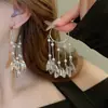 Pendientes de Borla Geométrica de Perla con Circonita de Aguja Plateada Pendientes Elegantes de Lujo Ligero Pendientes de Moda Exquisitos Versátiles para Mujer