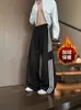 Pantalones largos casuales rectos a rayas estilo americano para hombre, otoño e invierno, forrados de polar, modernos, retro, holgados, de pierna ancha, pants deportivos