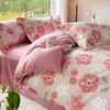 Colección nueva 2026: Juego de ropa de cama de cuatro piezas, 100% algodón, engrosado, cepillado y estampado, que incluye una funda de edredón, una sábana plana y una sábana ajustable