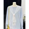 Chal de Encaje Estilo Japonés Bufanda de Seda para Mujer 2025 Nuevo Estilo Cinturón Bufanda Cuadrada Conjunto en Capas con Cuello y Camisa Azul Marino