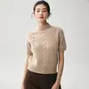 Elegante y versátil suéter casual de punto trenzado con cuello alto de mezcla de cachemira, manga corta, color liso, estilo retro