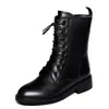 Nuevas Botas Martin Estilo Británico para Mujer, Botas Individuales de Media Caña con Cordones, Tacón Bajo, Piel Suave, Botas de Motocicleta, Con Felpa para Calidez, Zapatos para Mujer