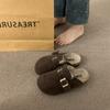 Zapatos peludos de suela gruesa Zapatos cálidos de algodón con forro polar Pantuflas medias Baotou Ropa exterior para mujer Zapatos Birkenstock de lana cachemira Invierno para mujer