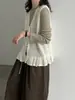 Chaleco de punto hueco con volantes y cuello en V para mujer LUXI, chaleco suéter de otoño para ir al trabajo, ss1089