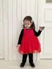Ropa para Niños de Jenny Estilo Coreano Ropa de Invierno para Bebé Niña Vestido de Princesa Rojo de Malla Navideño Vestido Acolchado para Niñas