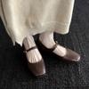 Zapatos Mary Jane de piel de cordero de textura suave, combinables con todo, primavera 2025, tacón bajo grueso, punta cuadrada, zapatos de cuero de una sola capa para mujer
