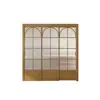 Puerta corredera de tres paneles estilo francés retro color nogal para balcón de cocina, puerta corredera para sala de estar, mampara de baño, puerta corredera de aleación de aluminio