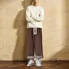 Pantalones de pana para hombre con dobladillo enrollado, diseño de moda de otoño, pantalones casuales, marrones, de pierna ancha, de pierna recta, pantalones largos