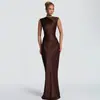Atuendo Otoñal Estilo Europeo Lujo Ligero Temperamento Vestido de Gala Banquetes Noche Espalda Descubierta Atado Cintura Alta Falda Sirena