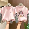 Camiseta de manga larga de algodón puro a rayas y retazos para niñas, nuevo estilo otoño 2026, corte holgado, adecuada para niños medianos y mayores, ropa de otoño, prenda interior para niñas