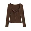 Top base de manga larga con cuello en V retorcido, de estilo europeo y americano moderno, puro y sexy, para mujer, camiseta de manga larga ajustada y adelgazante.