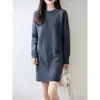 Nuevo Vestido Suéter Estilo Coreano Otoño/Invierno 2026 con Cuello Semi Alto, Jersey, de Longitud Media, Adecuado para Usar en Capas o como Ropa Exterior, Vestido de Punto