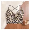 Camisola Vintage Sexy de Decote V com Estampa de Leopardo para Mulheres, Camada Interna Sem Mangas de Verão com Costas Bonitas, Top Curto para Garotas Quentes