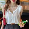 Camiseta de algodón de bambú sin mangas con tirantes finos para mujer, color blanco, para verano, 2024