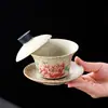 Conjunto de Chá Gongfu Azul e Branco Vermelho Pedernal Bule Doméstico Gaiwan Xícaras de Chá Hotel Escritório Conjunto de Bule de Chá de Alta Qualidade