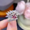 Anel de Prata de Lei S925 com Pedra Colorida Cultivada em Laboratório Cor Alexander Design de Nicho da Moda Coração 6mm